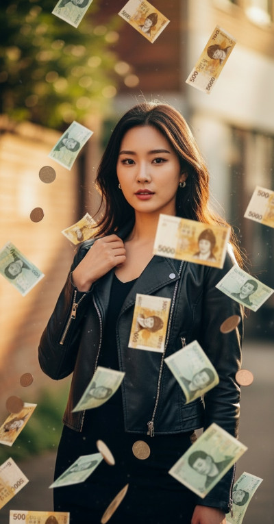 그녀의 주변에 한국돈이 떨어진다