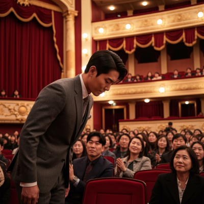 객석에 앉아있는 관람객을 향해 고개